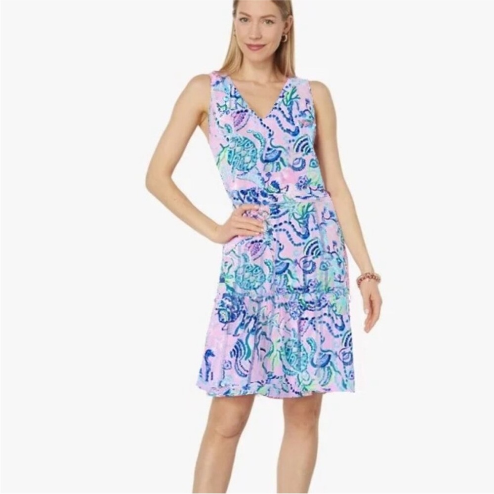 NWT Lilly Pulitzer Lorina V-Neck Swing Dress Lilac Fressia mermaid for you M